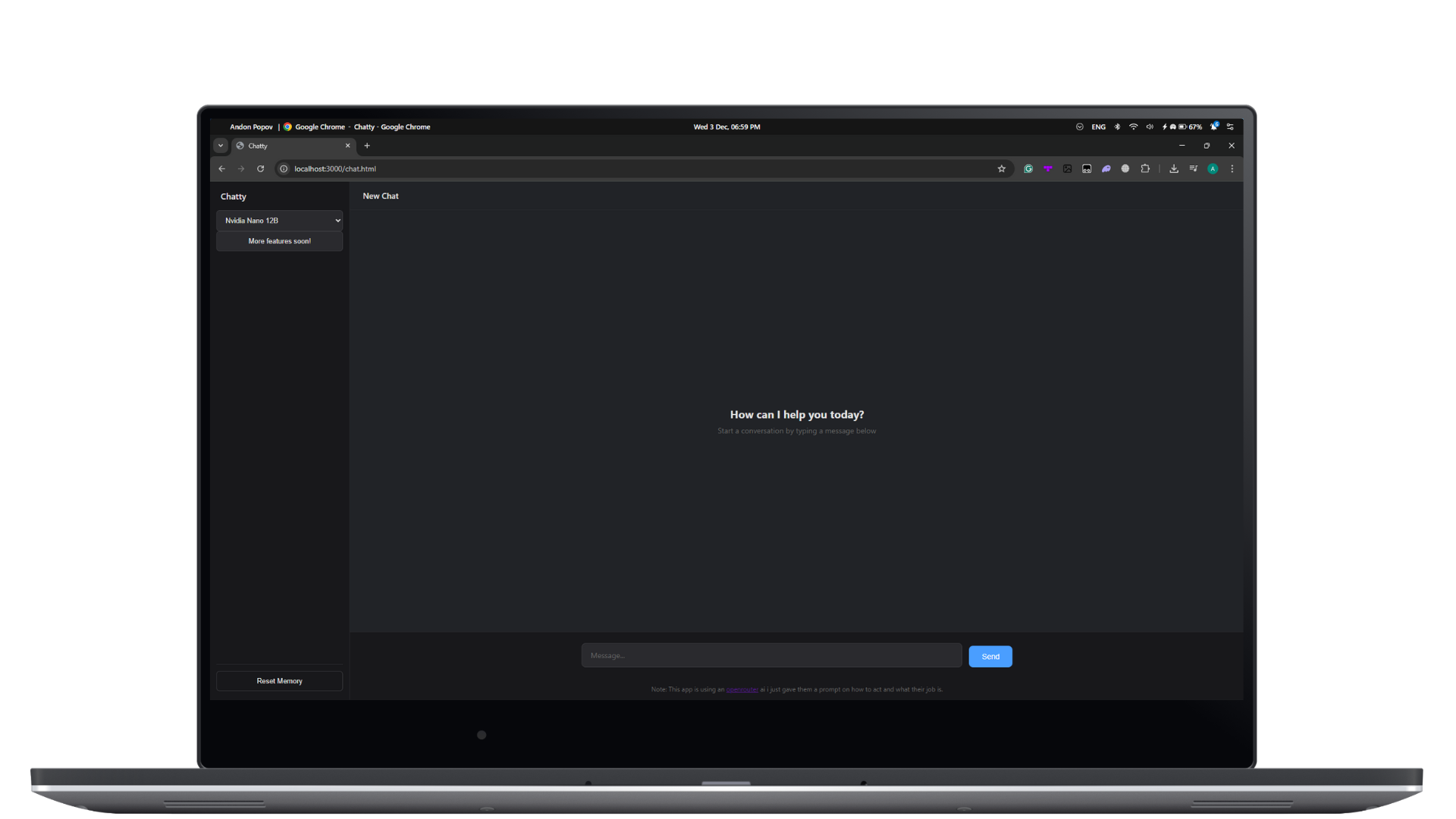 A visual demonstration of the Chatty AI tool interface